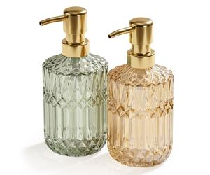Relaxdays Set 2 dispensadores de jabón 400 ml blanco,oro,verde