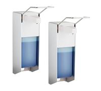 Relaxdays Set 2 Dispensadores de Jabón de Pared, 1000 ml, Expendedores Industriales Gel Desinfectante, Plateado y Blanco