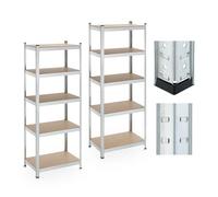 Relaxdays Set 2 Estanterías Carga Pesada 5 Baldas 180x70x45 cm, Máx. 500 kg, Acero, Estantes Sótano y Garaje, Plateado