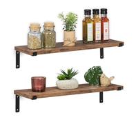 Relaxdays Set 2 Estantes Pared, 48 x 15,5 cm, Baldas Flotantes, Estilo Industrial, Metal y Efecto Madera, Marrón y Negro