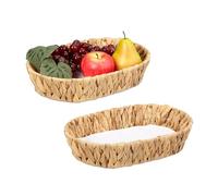 Relaxdays Set 2 Fruteros, Fibra de Jacinto de Agua, Cuencos Ovalados para Frutas o Pan, 7x33x22 cm, Estilo Boho, Natural, Vegetal