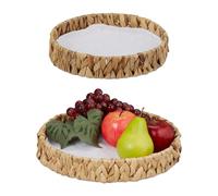 Relaxdays Set 2 Fruteros, Fibra de Jacinto de Agua, Cuencos Redondos para Frutas o Pan, Decoración Estilo Boho, Natural, Vegetal, 5 x 30 cm