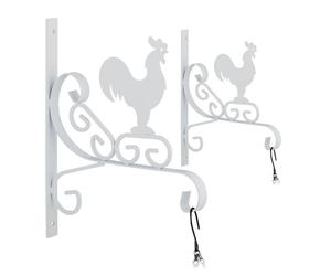 Relaxdays Set 2 ganchos para macetas gallo blanco blanco