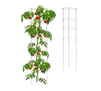 Relaxdays Set 2 Jaulas Guía Plantas Cultivo, Soporte Trepadora 4 Anillos, Metal y Plástico, Tutores 120 cm Altura, Gris