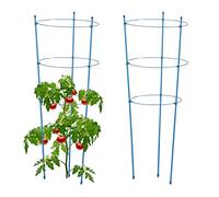 Relaxdays Set 2 Jaulas Tomates, Metal, Plástico, Tutores Tomateras, 76cm, 3 Anillos Regulables, Soporte Trepadoras, Azul, Hierro