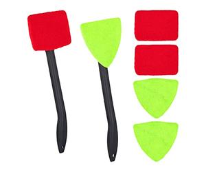 Relaxdays Set 2 Limpia Cristales Coche con Mango para Parabrisas Interior, 6 Paños de Microfibra, Plástico, 34 cm, Negro