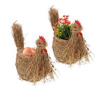 Relaxdays Set 2 Macetas de Gallina, Tiestos Decorativos para Plantar, Hueveras Hechas a Mano, de Paja, Interior, Natural, Fibra Vegetal, 32 x 16,5 x 28 cm