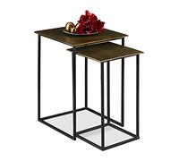 Relaxdays Set 2 Mesas Auxiliares Cuadradas, Mesitas Nido Decorativas, 50,5 y 55,5 cm, Hierro y Aluminio, Dorada y Negro