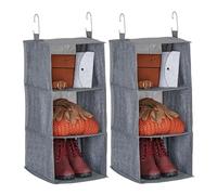 Relaxdays Set 2 Organizadores Colgantes Armario, 3 Compartimentos, Tela, 73x30x30 cm, 2 Ganchos, Almacenaje Burro, Gris