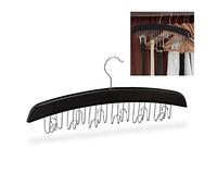 Relaxdays Set 2 Perchas Cinturones 12 Ganchos, Colgador Giratorio para Accesorios, Madera, 17,5 x 43 x 5,5 cm, Negro y Plateado