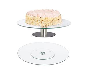 Relaxdays Set 2 Platos Giratorios Tartas, Soporte Pie Pastel, Expositor Plano Cupcakes Cristal, Redondos, Transparente