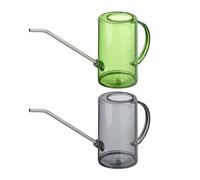 Relaxdays Set 2 Regaderas para Plantas de Interior, 1 L, Regadoras Plástico y Acero Inoxidable, Cuello Largo, Gris/Verde, 19,5 x 10 x 34 cm