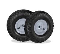 Relaxdays Set 2 Ruedas Carretilla 4.1/3.5-4, Neumáticos de Recambio, Eje de 16 mm, hasta 136 kg, 260x85 mm, Negro-Gris