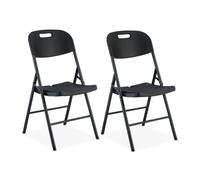 Relaxdays Silla Plegable, Set de 2 Asientos de Jardín y Balcón, hasta 150 kg, Resistentes Intemperie, Negro, 87 x 45 x 52,5 cm