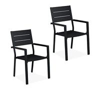 Relaxdays Set 2 Jardín, 90 x 53,5 x 59 cm, Silla Balcón con Reposabrazos, Metal, Muebles Terraza Modernos, Negro