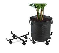 Relaxdays Set 2 Soportes para Macetas con Ruedas, Extensibles, con Frenos, Interior y Exterior, Máx. 43 cm, Acero, Negro