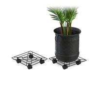 Relaxdays Set 2 soportes para macetas con ruedas negro