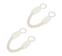 Relaxdays Set 2 Topes Puerta Cuerda, Sujetapuertas Cordel Marítimo, 60 cm, Protección Niños y Mascotas, Beige/Blanco, Poliéster