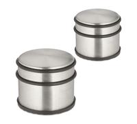 Relaxdays Tope Puerta Acero Inoxidable, Set 2, 7,5 x 9 cm, Alto y Pesado, Antideslizante, Sujetapuertas, Plateado/Negro