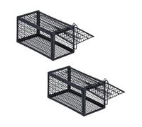 Relaxdays Pack 2 Trampas para Ratones Vivos, Ratoneras no Letales, 12 x 24 x 11,5 cm, Jaulas Atrapa Ratas Metal, Negro, Hierro