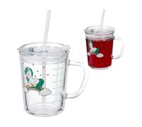 Relaxdays Set de 2 Vasos Infantiles, Diseño Caballo, Jarrita Agua Niños, con Asa, Tapa y Pajita, 400 ml, Transparente, Silicona
