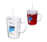 Relaxdays Set de 2 Vasos Infantiles, Diseño Dinosaurio, Jarrita Agua Niños, con Asa, Tapa y Pajita, 400 ml, Transparente, 450 ml