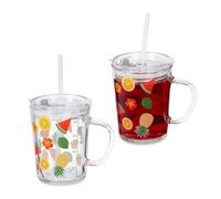 Relaxdays Set 2 vasos infantiles diseño frutas naranja,rojo,transparente