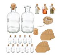 Relaxdays Set 20 Botellitas Cristal, Mini Botellas con Corcho, 125 ml, para Rellenar, Decorativas, Transparente/Natural