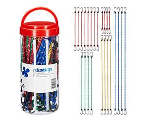 Relaxdays Set 24 Pulpos Elásticos, Tensor Equipaje Coche y Bici, 5 Tamaños, Cuerda Tensora Universal Gancho, Multicolor