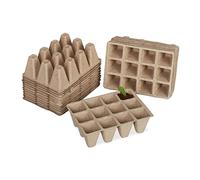 Relaxdays Set 24 Semilleros, Biodegradables, Bandejas Semillas Cuadradas para 288 Plántulas, Papel, 5x16x12cm, Natural
