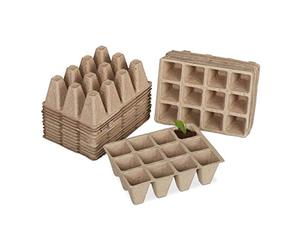 Relaxdays Set 24 Semilleros, Biodegradables, Bandejas Semillas Cuadradas para 288 Plántulas, Papel, 5x16x12cm, Natural
