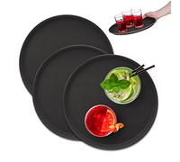 Relaxdays Set 3 Bandejas Bar, Redondas 35 cm Ø, Tabla Servir, Superficie Antideslizante, Camareros, Gastronomía, Negro