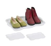 Relaxdays Pack 3 Bandejas para Zapatos, Escurridoras Calzado, Antigoteo, Plástico, 2 Pares C/U, 3 x 48 x 34 cm, Blanco