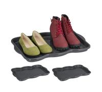 Relaxdays Pack 3 Bandejas para Zapatos, Escurridoras Calzado, Antigoteo, Plástico, 2 Pares C/U, 3 x 48 x 34 cm, Gris