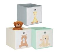 Relaxdays Set 3 Cajas Plegables con Motivos Animales para niños, estanterías cúbicas, 30x30x30 cm, Textil Multicolor