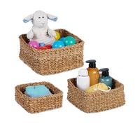 Relaxdays Set 3 Cestas Almacenaje, Jacinto de Agua, Cajas Almacenamiento Rectangulares 3 Tamaños, Baño o Cocina, Natural, Fibra Vegetal, 13 x 27 x 27 cm