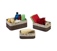 Relaxdays Set 3 Cestas de Almacenaje, Cajas Organizadoras Bambú, Cajitas Baño o Pañuelos, Funda de Tela, Marrón y Beige, Tablero de Fibras, 12 x 30 x 20 cm