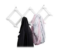 Relaxdays Set 3 Percheros Pared Extensibles, Colgador Recibidor Madera, Entrada, Diseño Tijera, 10 Ganchos, Blanco