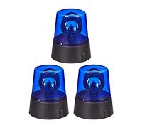 Relaxdays Set 3 Policía Led, Luz Advertencia Omnidireccional, Pilas, Fiestas, Cumpleaños, Azul, 11,5 x 9,5 cm