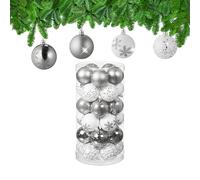 Relaxdays Set 30 Bolas Navidad, Decoración Navideña, 6 cm, Brillante, Adornos Árbol, Plástico Irrompible, Plateado/Negro, 7 x 6 x 6 cm