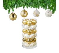 Relaxdays Set 30 Bolas Navidad, Decoración Navideña, 6 cm, Brillante, Adornos Árbol, Plástico Irrompible, Dorado/Blanco, 7 x 6 x 6 cm