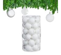 Relaxdays Set 30 Bolas Navidad, Decoración Navideña, D: 6 cm, Brillante, Adornos Árbol, Plástico Irrompible, Blanco