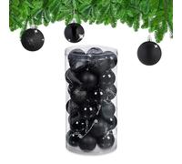 Relaxdays Set 30 Bolas Navidad, Decoración Navideña, Diámetro 6 cm, Brillante, Adornos Árbol, Plástico Irrompible, Negro
