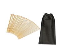 Relaxdays Agujas Tejer Bambú, 36 Palillos con Tope, 18 Grosores de 2 a 10 mm, para Jerséis y Calcetines, Bolsa, Natural