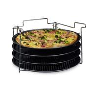 Relaxdays Set de 4 Bandejas Pizza Horno con Soporte, Plato Redondo, Molde, Antiadherente, Metal, 32 x 32 cm, Antracita