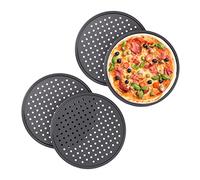 Relaxdays Knusper Unidades Set 4 Bandejas Pizza, Redondas, Moldes Horno Perforados, Antiadherentes, ∅32 cm, Acero, Masa Casera, Antracita