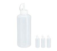 Relaxdays Quetschflasche Set 4 Botellas Cocina, 1000 ml, para Salsas, Biberón Dispensador Rellenable, Bote Exprimible Plástico, Claro