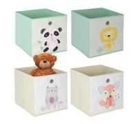 Relaxdays Set 4 Cajas Almacenaje Infantiles, Estampado Niños, Cajitas Plegables Estantes Cúbicos, 30x30x30cm, Multicolor