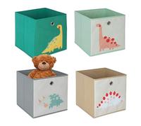 Relaxdays Set 4 Cajas Almacenaje Infantiles, Estampado Niños, Cajitas Plegables Estantes Cúbicos, 30x30x30cm, Multicolor, 60% Tela no Tejida, 30 x 30 x 30 cm