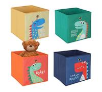 Relaxdays Set 4 Cajas Almacenaje Infantiles, Estampado Niños, Cajitas Plegables Estantes Cúbicos, 30x30x30cm, Multicolor, 60% Tela no Tejida, 30 x 30 x 30 cm